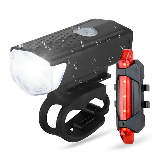 HIBIBUD Bicycle Front And Rear Light Kit With 3 Light Modes, Powerful LED Mid Frequency Flash, Rechargeable lights With USB Cable