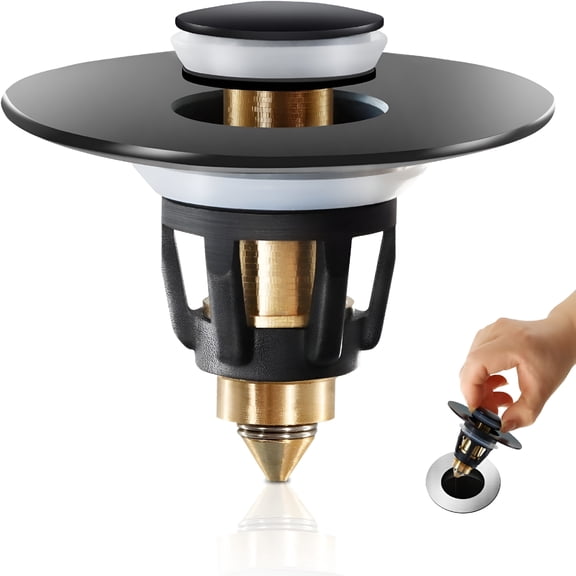 HIBIBUD Black Bathroom Sink Stopper,Pop Up Drain Stopper for Bathroom Sink,Sink Strainer,Sink Plug,Universal Wash Basin Sink Stopper,Suitable for 1.1~1.5 Inch Bathroom Sink Drain Pipe