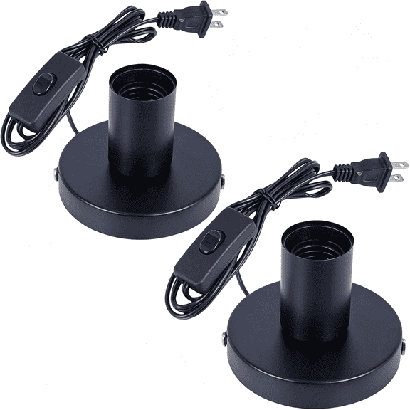 HIBIBUD Black Polished Metal Desktop Lamp Base,Small Industrial Table Lamp Base Only,Simple E26/E27 Screw Light Socket Edison Bulb Holder Base,5.7Ft Cord On/Off Switch Us Plug (2 Pack)