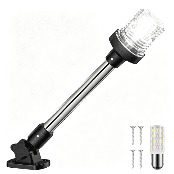 HIBIBUD Boat Stern Lights,Ip67 Waterproof Fold-Down White Led Anchor Light for Marine,Pontoon,Fishing,Bass,And Jon Boats(12"Es) Boat Stern Light