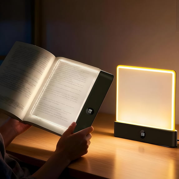 HIBIBUD Book Light,Rechargeable Clear Led Flat Book Lights for Reading in Bed at Night with 3 Colors&Timer,Dimmable Panel Plate Book Lamp Full Page Light,Gifts for Book Lovers