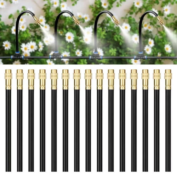 HIBIBUD Brass Misting Nozzles for 5/16 Inch Drip Irrigation Tubing, 360 Adjustable Rotating Sprayers for Garden, Greenhouse & Outdoor Cooling, Misting Nozzles, 15 Pack