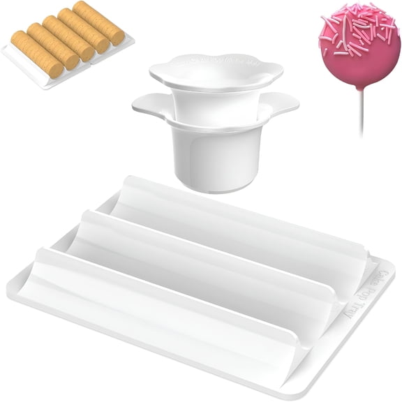 HIBIBUD Cake Pop Cutter and Pusher with Tray-Circle Cake Pop Mold Set | 1.75"Size | High-Capacity Dual-Cavity Cake Pop Tray | Smooth&Easy-Clean Surface (Cutter&Tray Set)