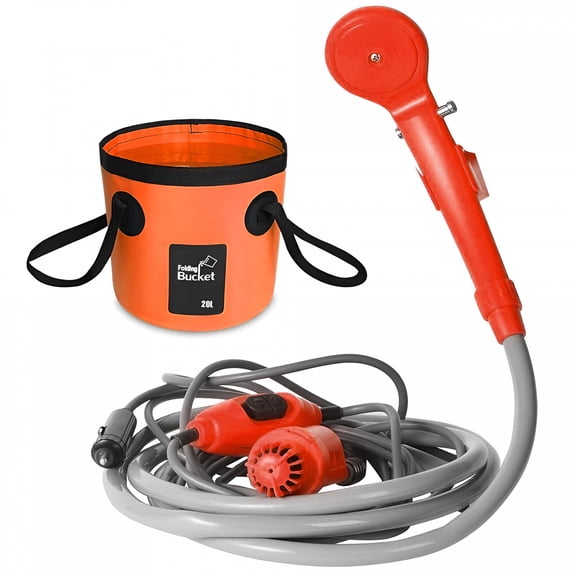 HIBIBUD Camping Shower Electric Folding Bucket Kit For Outdoor, Orange
