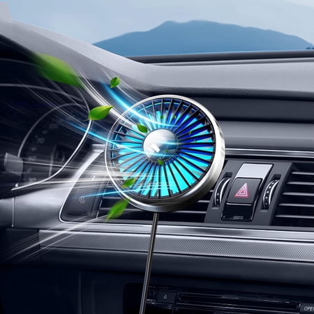 HIBIBUD Car AC Fan USB for Air Vent to Boost Cold Air in the Vehicle SUV Van RV Pickup Truck, Powerful 3 Speed Portable Fan for Car Clip on Fan - Colorful Light Quiet Brushless Motor 360 Rotation