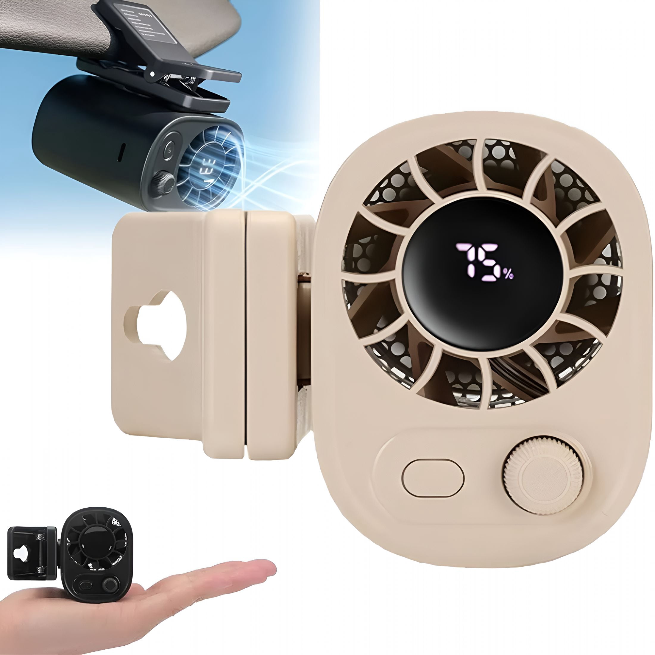 HIBIBUD Car Clip on Fan with Led Display,Backseat Fan,Usb Rechargeable ...