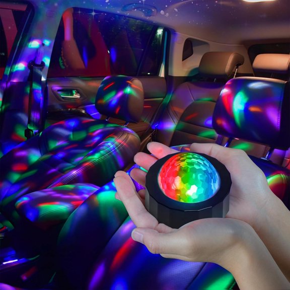 HIBIBUD Car Disco Ball Light ,Rechargeable Sound Activated Rgb Party Light with Magnetic Mount ,Usb Charging and Auto Flash for Car Interior ,Bedroom and Parties (Black)