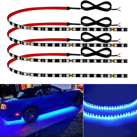 HIBIBUD Car Led Strip Lights 24" Connectable Blue Led Light Strip for Cars Boat Marine Golf Cart Trucks Waterproof 12V Led Light Strip,4Pack Waterproof Led Light Strips
