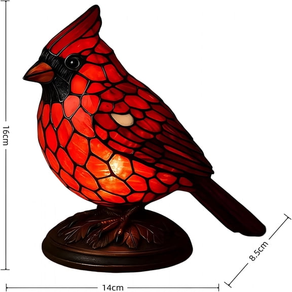 HIBIBUD Cardinal Lamp,4 Color Stained Glass Resin Bird Light,Portable Small Table Lamp with USB Plug for Home Decor,Office Desk,Bedroom,Livingroom Red Light Lamp For Bedroom(large)