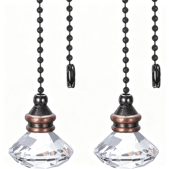 HIBIBUD Ceiling Fan Pull Chain,2 Pack 12" Decorative Diamond Pendant Chain Extender Charm Extension Pull String for Ceiling Fans Light Lamp,Clear