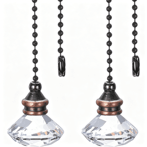 HIBIBUD Ceiling Fan Pull Chain,2 Pack 12" Decorative Diamond Pendant Chain Extender Charm Extension Pull String for Ceiling Fans Light Lamp,Clear