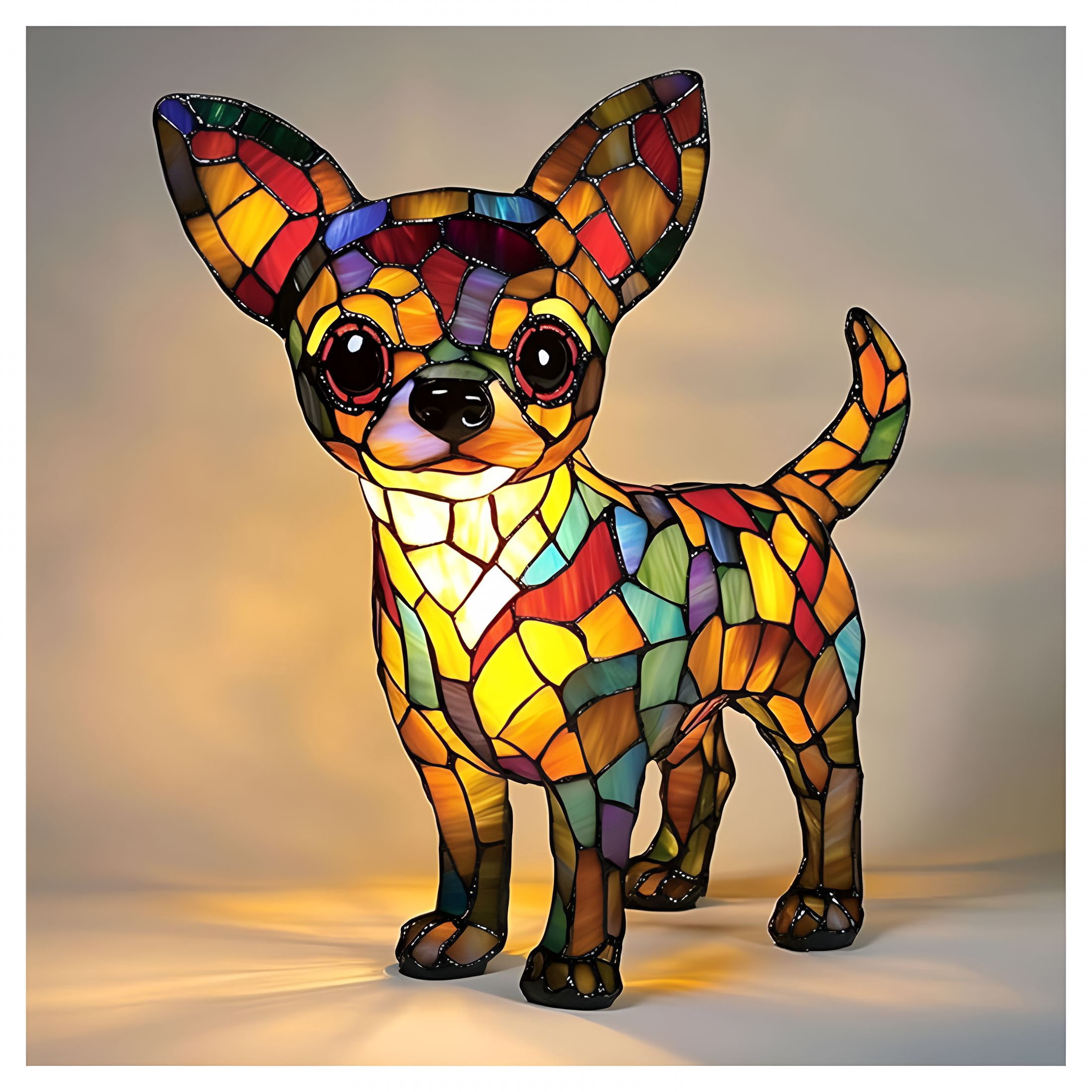 HIBIBUD Chihuahua Lamp,Retro Dogs Stained Resin Tabletop Night Light ...