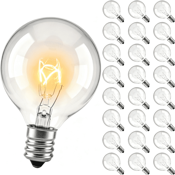 HIBIBUD Clear Globe G40 Bulbs Replacement Screw Base Light Bulbs 1.5-Inch, 5 Watt - Fits E12 and C7 Sockets, 25 Pack As String Light Bulbs Replacement