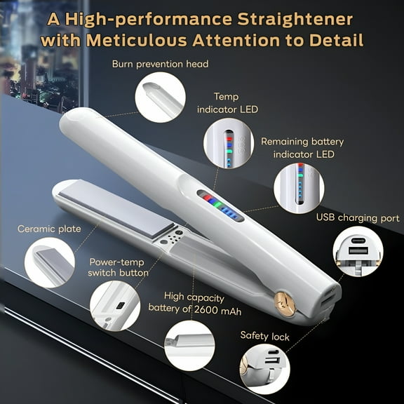 HIBIBUD Cordless Flat Iron Straightener and Curling Iron 2 in 1, Hair Curler Straightener Combo Pickup for Styling, 2600mAh Battery USB-C Rechargeable