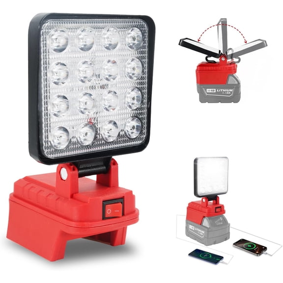 HIBIBUD Cordless Led Work Light Compatible with M18 Battery,5400 Lumens Led Flood Light with Double Usb Charging,Battery Lights for Emergency,Construction,Garage,Job Site,Workshop