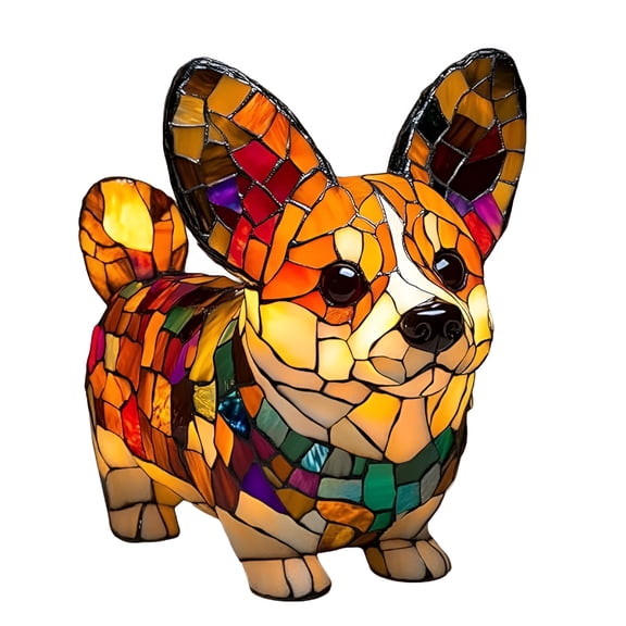 HIBIBUD Corgi Lamp 5.9 Inch, Hand Painted Stained Resin Dog Night Light, Retro LED Tabletop Decorative Light for Bedroom and Living Room, Cute Animal Decor Gift for Dog Lovers and Pet Enthusiasts