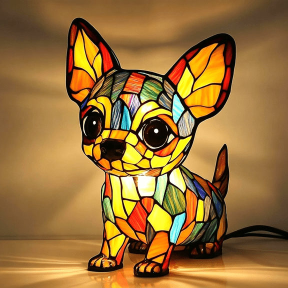 HIBIBUD Corgi Lamp,Pug Lamp,Boxer Dog Lamp,Dogs Series Art Night Light,Retro Stained Resin Tabletop LED Night Light,3D Cute Pet LED Table Lamps