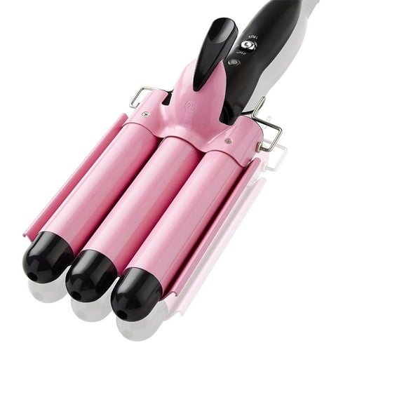 HIBIBUD Create Beachy Waves With The 3 Barrel Curling Iron Wand - 1 Inch Ceramic Tourmaline Triple Barrels Dual Voltage Crimping Tool (25mm)