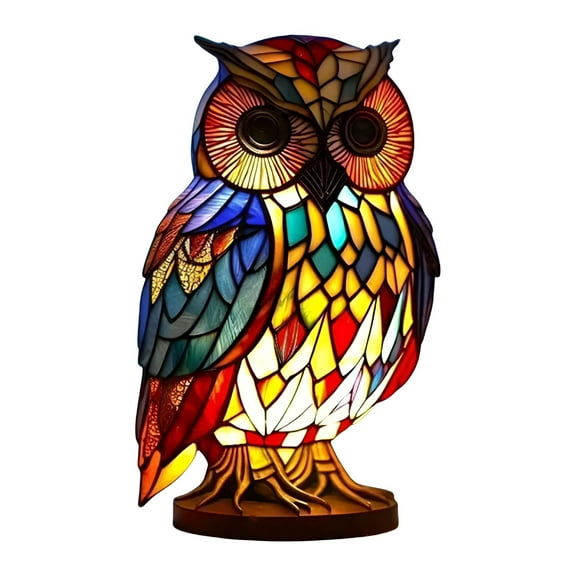 HIBIBUD Cute Animal Table Lamp Series,Stained Resin Lamp - Owl Table Lamp Night Light,Stained Animal Night Light,Small Table Lamp for Bedroom Home Decoration