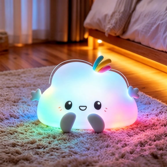 HIBIBUD Cute Cloud-Shaped Silicone Night Light,Rechargeable Squeezeable Stress Relief Lamp with Soft Light&Rgb Versions for Bedroom,Dorm,Nursery&Home Decor