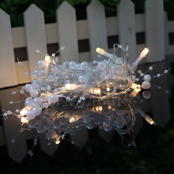 HIBIBUD Decorative Pearl Light String Garland with Prelit LED,Red/White/Gold,8.2 ft