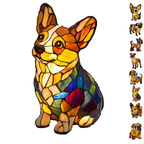 HIBIBUD Dog Breed Night Lamp, 8 Inch Resin Stained Glass Style Tabletop Art Light, Decorative Nightlight Gift for Dog Lovers