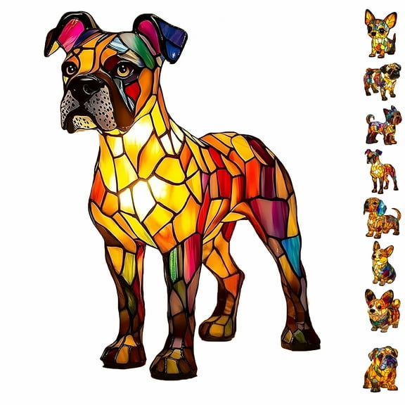 HIBIBUD Dog Breed Night Lamp English Bulldog,French Bulldog,Pug,Corgi,Dachshund,Boxer,Yorkshire Resin Tabletop Art Night Light,Fun Gift for Dog Lovers