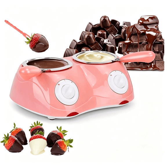 HIBIBUD Dual Chocolate Melting Pot,250Ml Electric Candy Melter Machine with Dual Temperature Control,Mini Fondue Maker Kit for Diy Sweets,Includes Molds and Skewers,Ideal Gift Set (Pink)