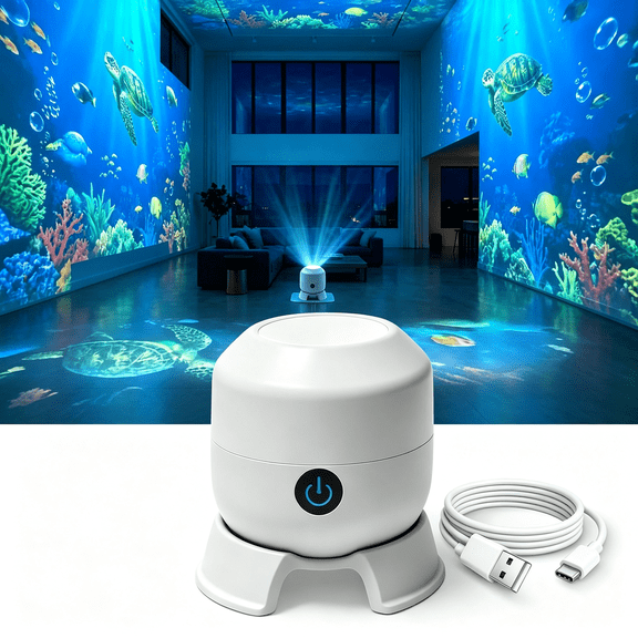 HIBIBUD Dynamic Rotating Led Projector Light,360 Ocean Wave Galaxy Night Light,Multi-Angle Base,Usb Rechargeable,Adjustable Brightness,Bedroom/Meditation/Home Theater Light Ocean,Usb-Powered