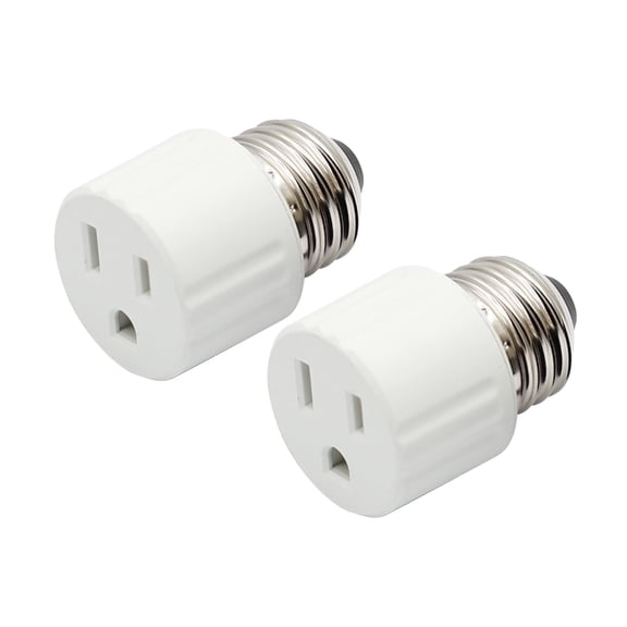 HIBIBUD E26 to 5-15R Adapter-Screwin Outlet Converter,Light Bulb Socket to 3 Prong Plug,Low Profile for Garage Workshop Security Camera Holiday Lights(2,White,3 Prong)