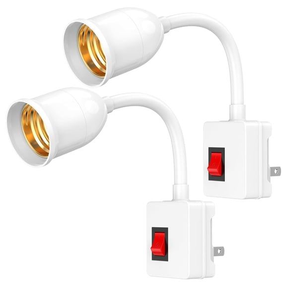 HIBIBUD E26/E27 Plug in Light Bulb Socket Adapter with On/Off Switch 360 Fully Flexible Plug-In Bulb Socket Adapter for Bedrooms Night Lights &Amp; Table Lamps 2-Pack