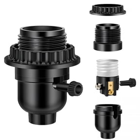 HIBIBUD E26 Light Socket, Threaded Lamp Socket Replacement with ON/Off Switch Medium Base Lamp Parts with Lamp Shade Ring for Table Lamp, Floor Lamp, Light Fixture, Black 1-Pack
