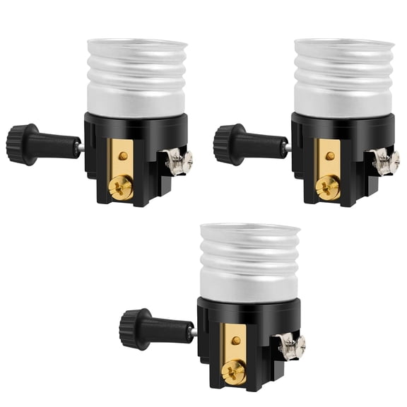 HIBIBUD E26 Light Socket with On/Off Switch Knob - Replacement Parts for Table & Floor Lamps - Lamp Switch Replacement (3 Pack)