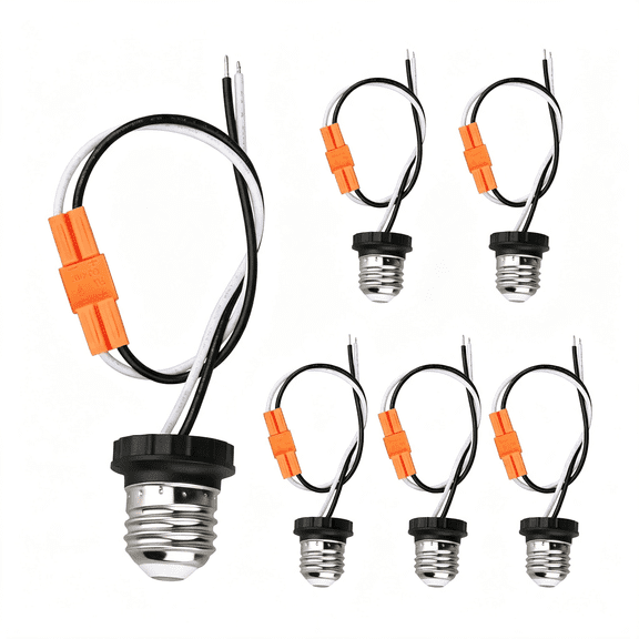HIBIBUD E26 Socket Adapter,Male Screwin Light Bulb Socket Pigtail,6Pcs Medium E26 Pigtail Lamp Sockets,Led Recessed Plug Adapter Fits Indoor Lamp,Downlight&Led Ceiling Lighting Renovation