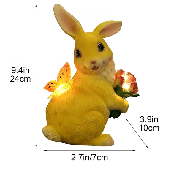 HIBIBUD Easter Outdoor Solar Lamp with Butterfly and Bunny Statue Resin Craft Garden Yard Patio Decor