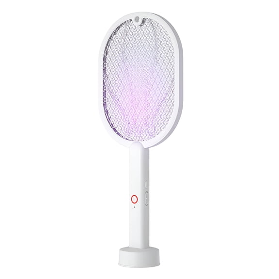 HIBIBUD Electric Fly Swatter 3000V Bug Zapper Racket Dual Modes Mosquito Killer with Purple Mosquito Light Rechargeable for Indoor Home Office Backyard Patio Camping (White)