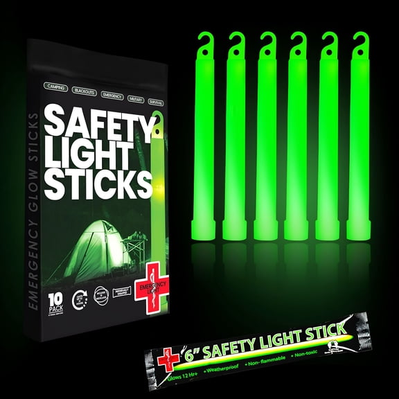 HIBIBUD Emergency 10 Ultra Bright Green Glow Sticks-Individual Packed with Lanyard-For Camping Survival-Glow Lights for Blackouts,Hurricane and Storms-6 Inch Chem Light Sticks