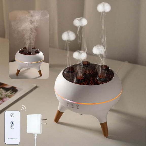 HIBIBUD Essential Oil Diffuser 250Ml Dancing Jellyfish Aromatherapy Diffuser Humidifier with 7 Colors Led Lights,Remote Control,Plugin for Bedroom,Office(White)