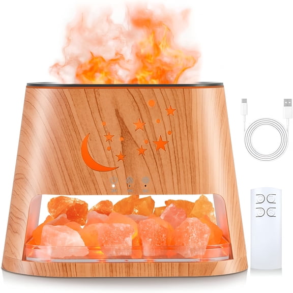 HIBIBUD Essential Oil Diffuser:260ml Aromatherapy Diffuser&Himalayan Salt Lamp with Remote Control&Timer,Cool Mist Humidifier with 8 Colors LED Lights&Auto-Off for Bedroom,Yoga Room(Wood Grain)