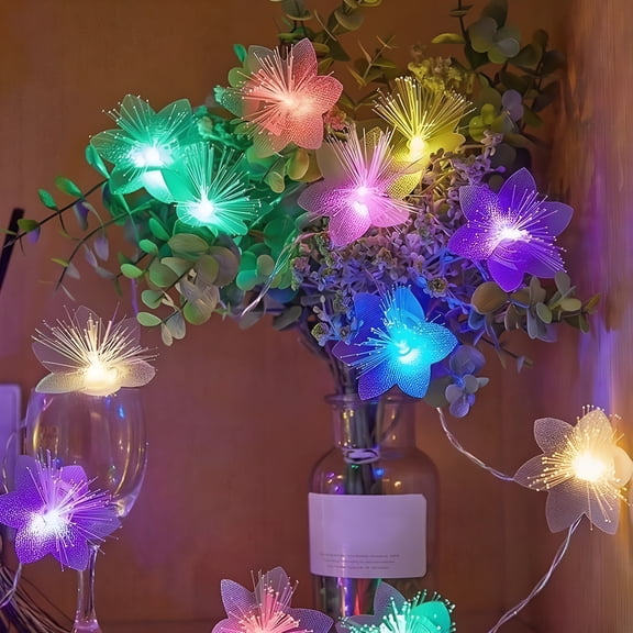 HIBIBUD Fiber Optic Flower String Lights Battery Operated with Timer,6.5Ft 10 Led Flower Garland Lights Fairy Lights for Room Table Wedding Christmas Easter Dcor (Multicolor)