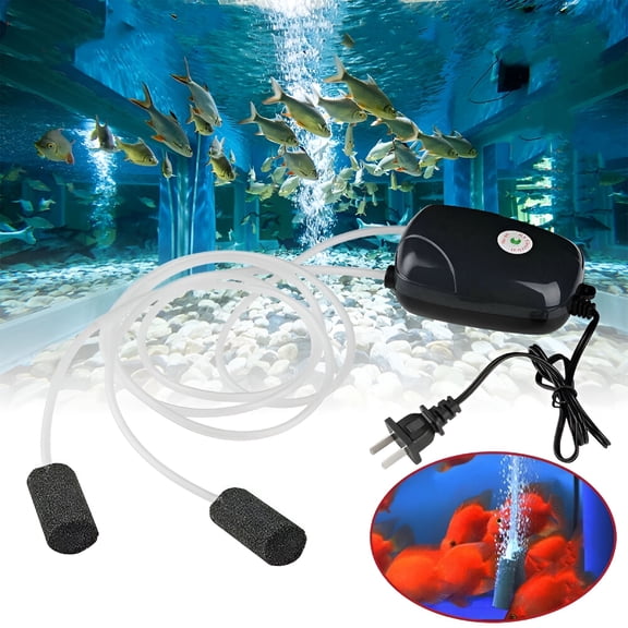 HIBIBUD Fish Tank Air Pump, Oxygen Air Bubbler Pump for Fish with Air Tube Air Stone, Quiet Fish Tank Air Aerator