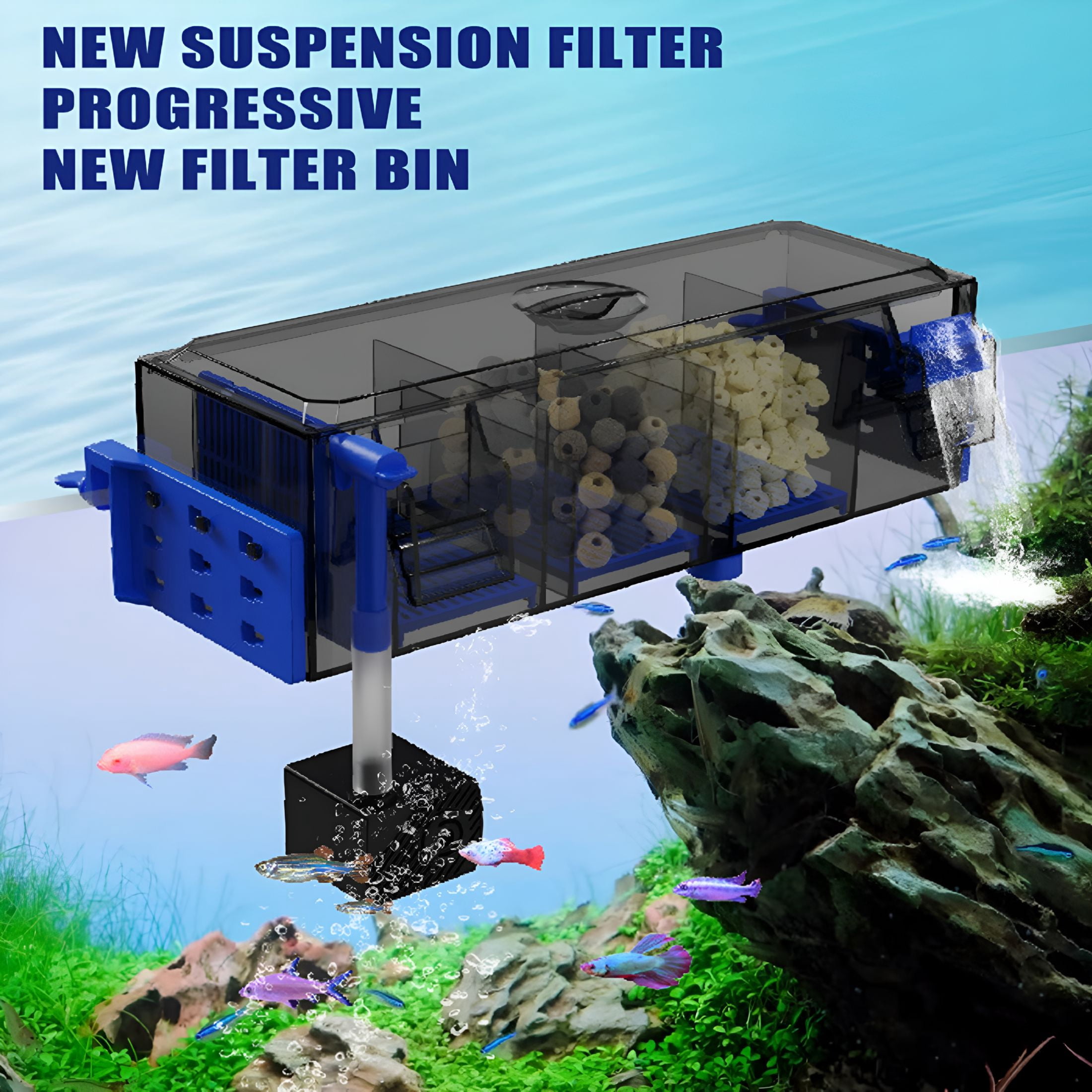 HIBIBUD Fish Tank Filter Quiet Operation Aquarium Filter for 50L/90L Fish Tanks Multi-Layer Aquatic Filtration System with Waterfall Oxygenation