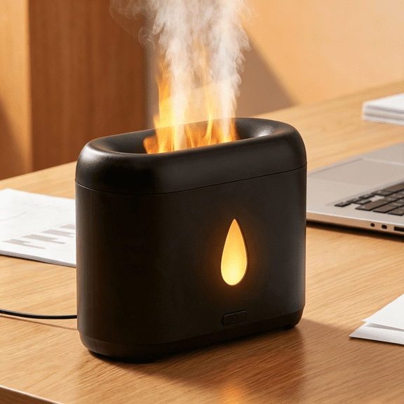 HIBIBUD Flame Diffuser for Essential Oils,200Ml Ultrasonic Aroma Diffusers with Cool Mist,Aromatherapy Diffuser with Auto-Off Protection,Small Humidifier for Home,Office,Bedroom,Gift (Black)