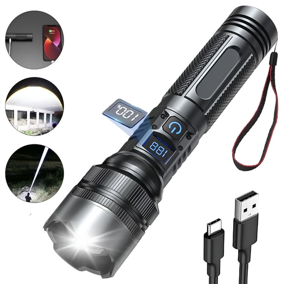 HIBIBUD Flashlight 150000 High Lumens, Led Handheld Flashlight with 5 Modes, Rechargeable Flash Light for Hiking Camping Outdoor Home Emergency, for Trail, Workshop, Car, Power Outage, Daily Use