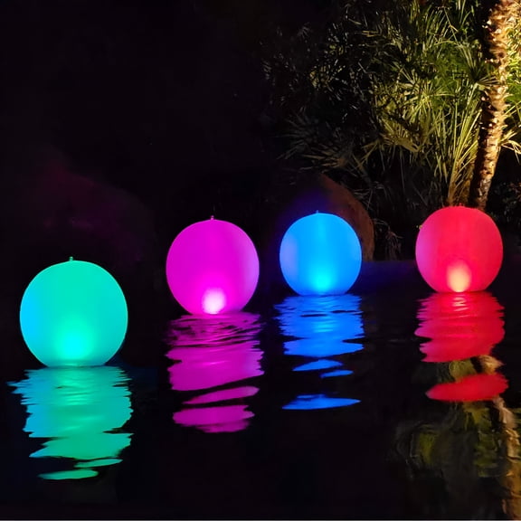HIBIBUD Floating Ball Pool Light Solar Powered 4 Pcs,14 Inch Inflatable Hangable Ip68 Waterproof Rechargeable Color Changing Led Glow Globe Pool