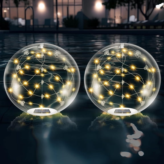 HIBIBUD Floating Pool Lights Solar Powered,14" 3000K Warm White Inflatable Glow in the Dark Balls,Ip68 Waterproof Led Light Up for Inground Pool,Christmas Decorations Outdoor Ornaments