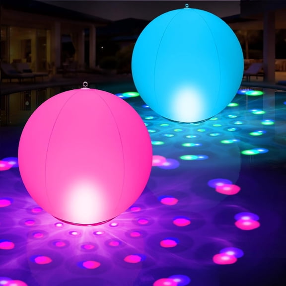 HIBIBUD Floating Pool Lights Solar Powered,15"Inflatable Waterproof Pool Led Glow Balls,Solar Pool Lights That Float,Color Changing Floating Light Up Ball for Pool Gifts for Pool Owner Decor-2Pc