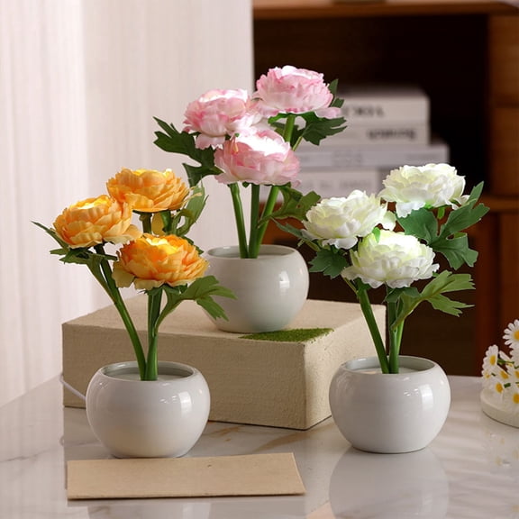 HIBIBUD Flower Pot Night Light Desk Lamp with Artificial Flowers,Usb Powered Mini Bedside Table Lamp for Bedroom Decor,Romantic Home Decoration&Gift Flower Lamp