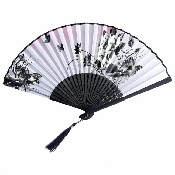 HIBIBUD Folding Fan Hassle-Free Operation Hand Fans for Women Foldable Satin-Soft Fan Surface Clap Fans for Line Dancing Style4