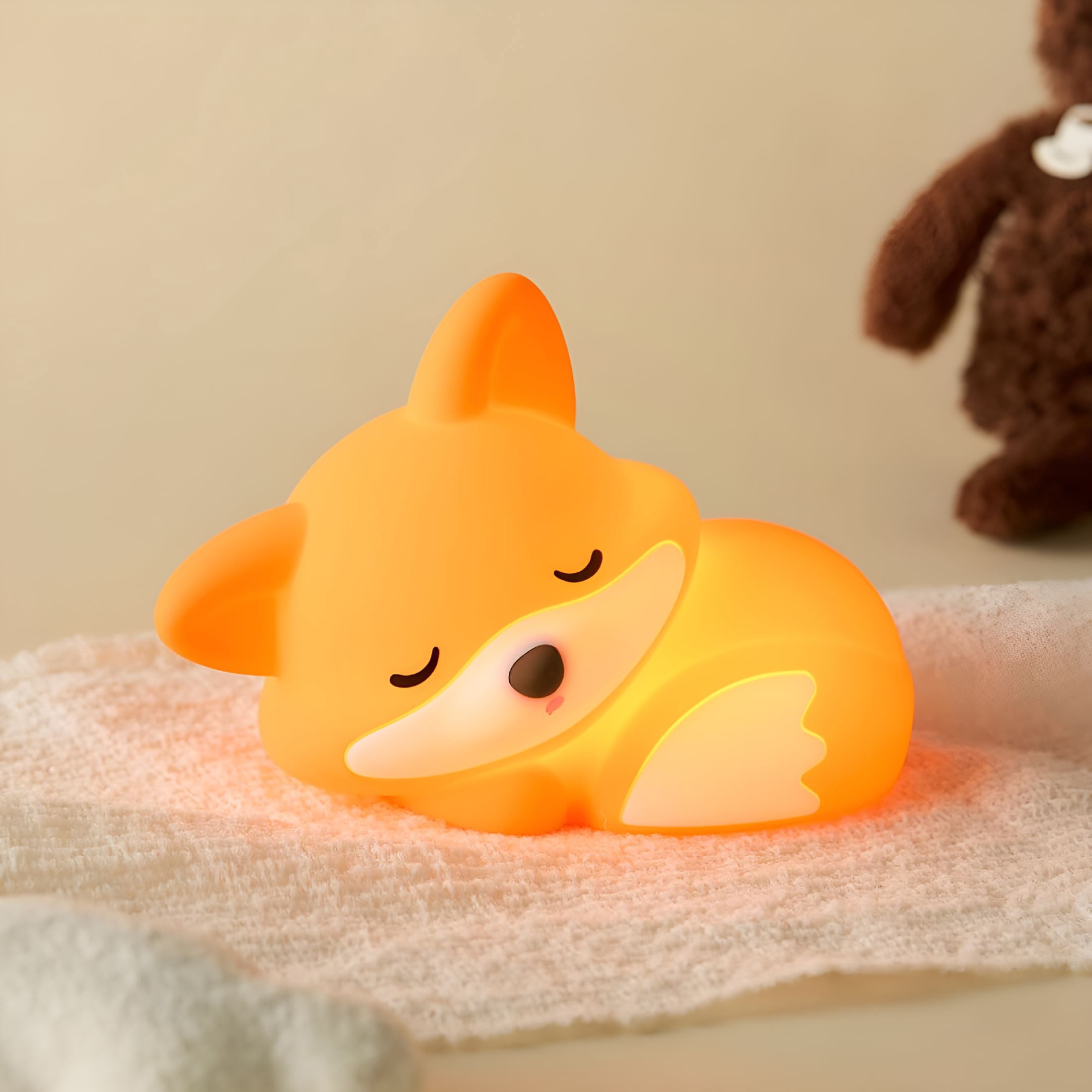 HIBIBUD Fox Night Light,Led Soft and Fluffy Novelty Animal Lamp,Food Grade Silicone,2 Level Dimmable,Nursery Nightlight for Desk Decor,Funny Gifts Stuff for Boys Girls Baby